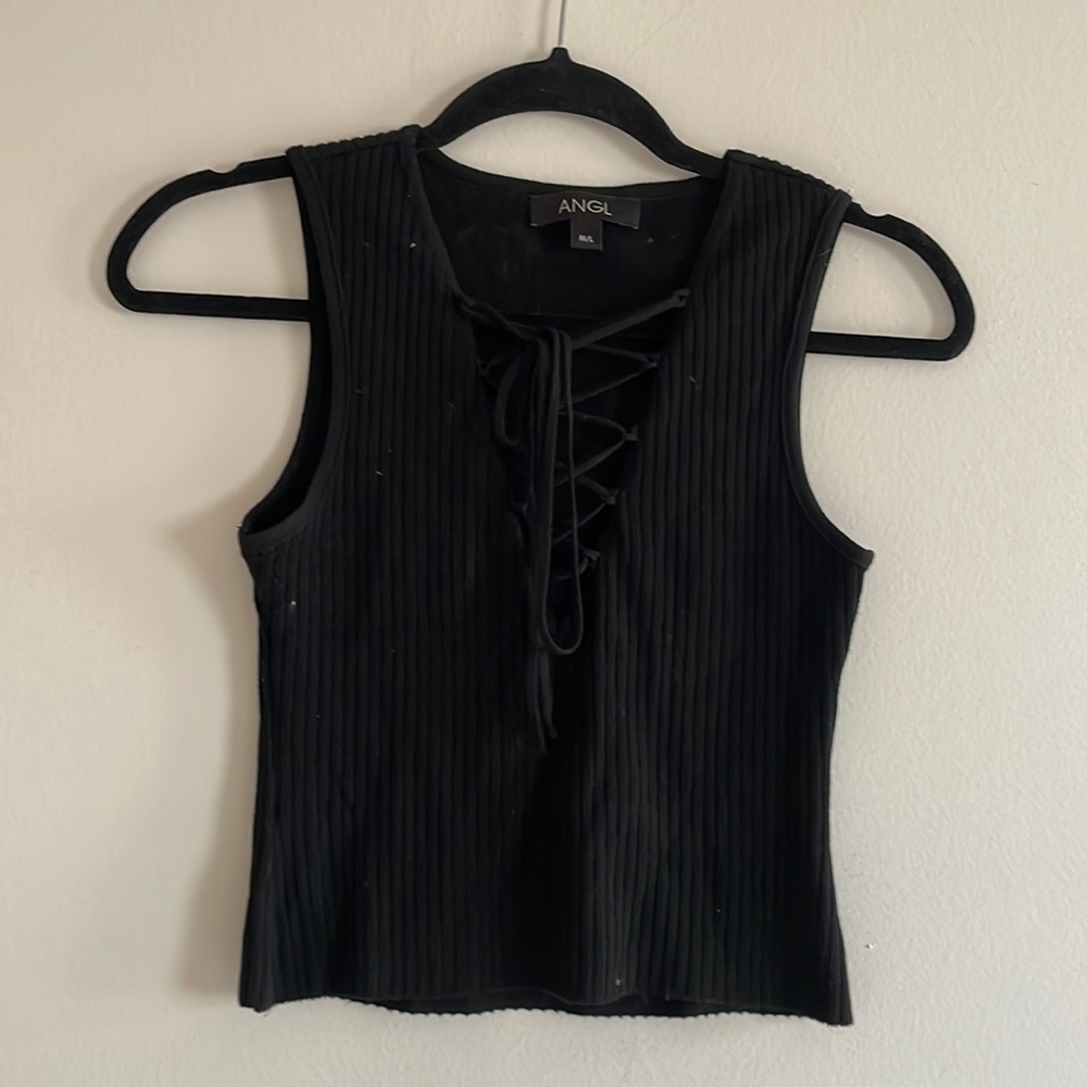 Black Knit Tie Top